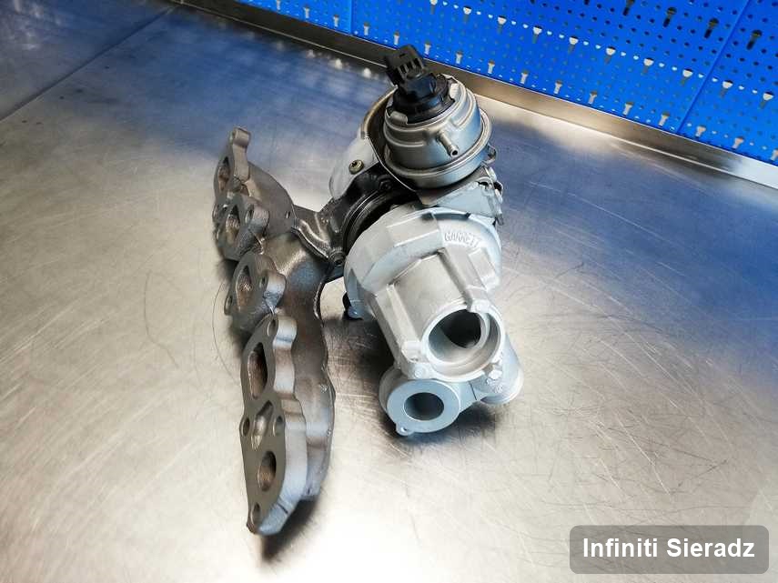 Zregenerowana w firmie w Sieradzu turbosprężarka do samochodu producenta Infiniti przygotowana w pracowni po naprawie przed nadaniem