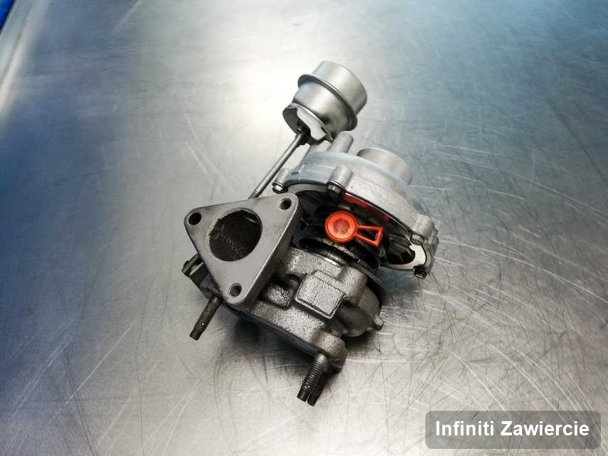 Naprawiona w laboratorium w Zawierciu turbosprężarka do pojazdu producenta Infiniti przyszykowana w pracowni naprawiona przed nadaniem