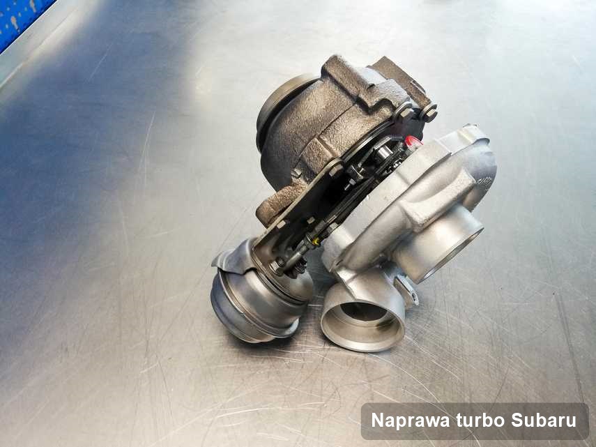 Turbosprężarka do samochodu z logo Subaru zregenerowana w laboratorium gdzie przeprowadza się  serwis Naprawa turbo